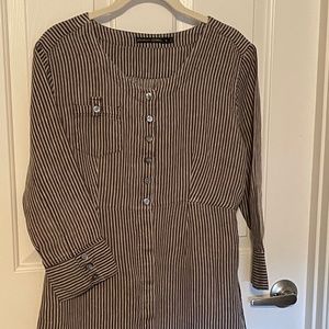 Gudrun Sjoden | Linen Brown Stripe Lagenlook Dress